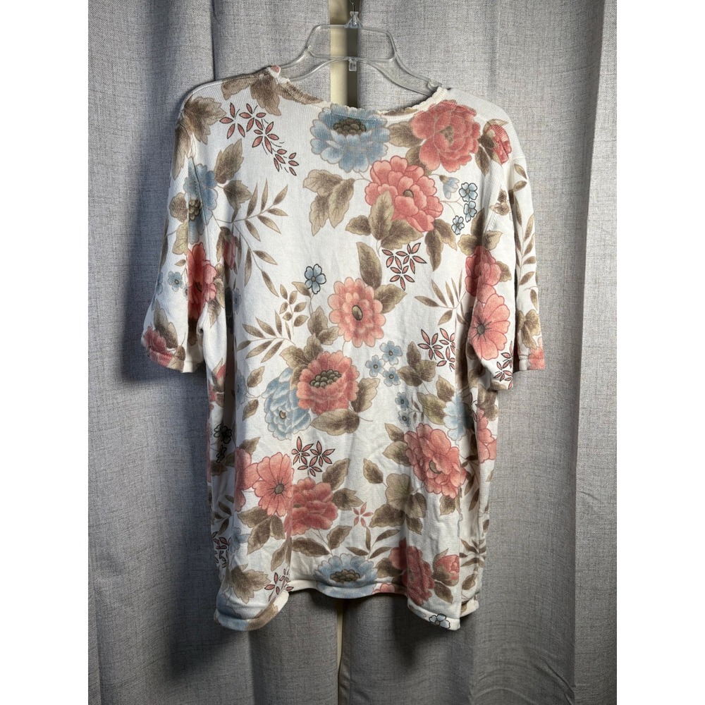 Alfred Dunner Woman Floral Beaded Short Sleeve Knit Sweater Top 1X Pink Blue